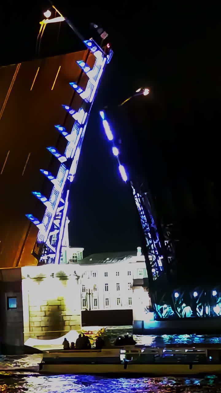 Night view of a lifting bridge in Saint Petersburg