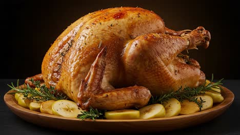 golden brown roasted turkey with rosemary and apples