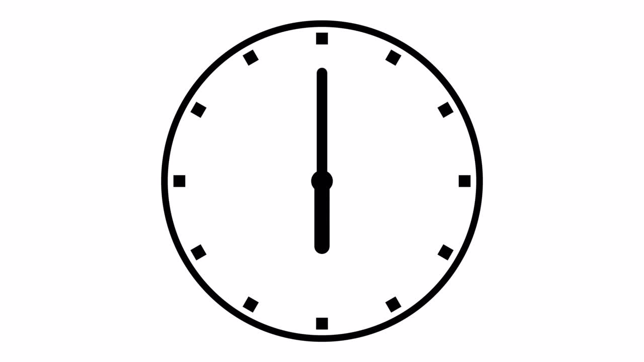 reloj con flechas en movimiento en fondo blanco. animación de reloj en animación de bucle de 12 horas