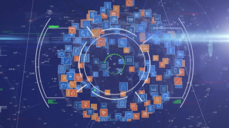 Animation af globus med forbindelser og databehandling