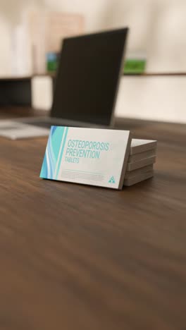 vídeo vertical de pastillas para la prevención de la osteoporosis en una caja de medicamentos