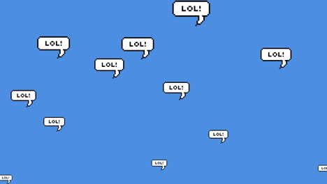 animación digital de texto lol en múltiples burbujas de habla flotando contra un fondo azul