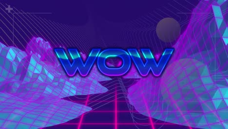 Animation-of-wow-text-over-metaverse-on-purple-background