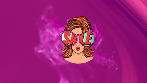 animation of sale on woman glasses over pink background