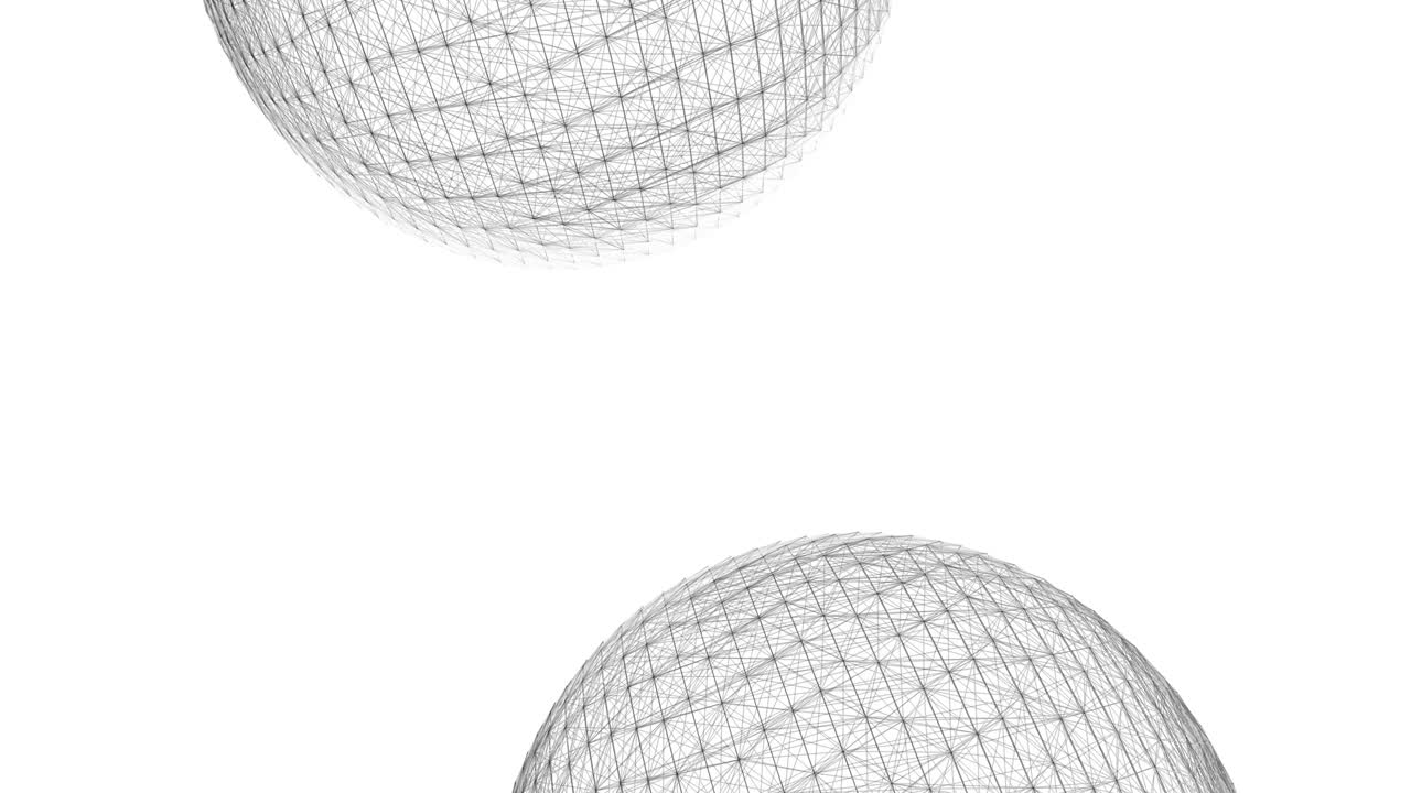 Two transparent spherical 3D globes appear and orbit on white space