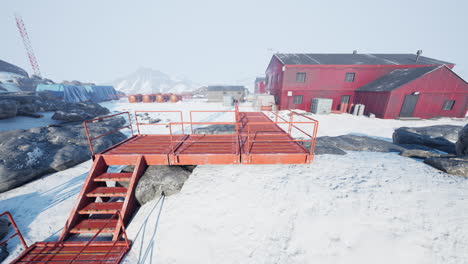 arctic research station in snowy landscape