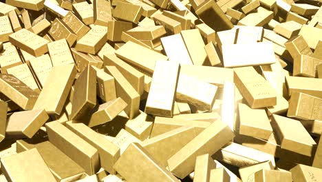 animation of the camera flying over a pile of gold bars. beautiful looped animation.