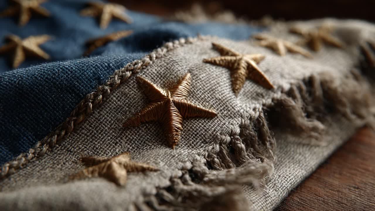Intricately Crafted Fabric Featuring Embroidered Stars: A Close-Up Exploration of Decorative Textiles Showcasing Unique Patterns and Textures