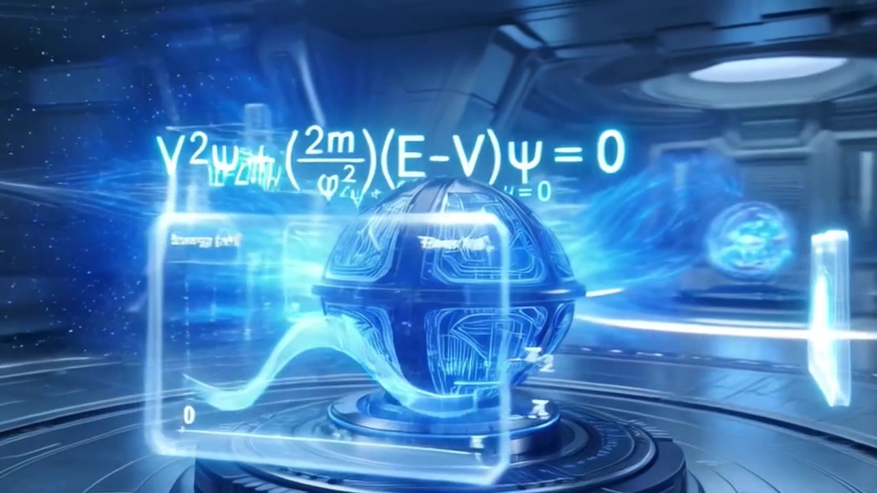 Futuristic Laboratory with Glowing Quantum Physics Holograms and Data Visualization