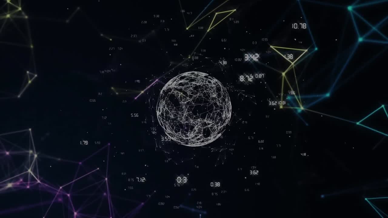 Animation of globe with data processing and network of connections