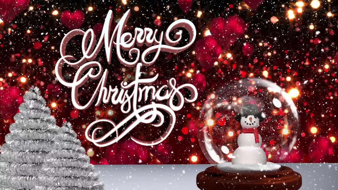 반 ⁇ 이는 배경 4k에 스노우맨의 귀여운 크리스마스 애니메이션