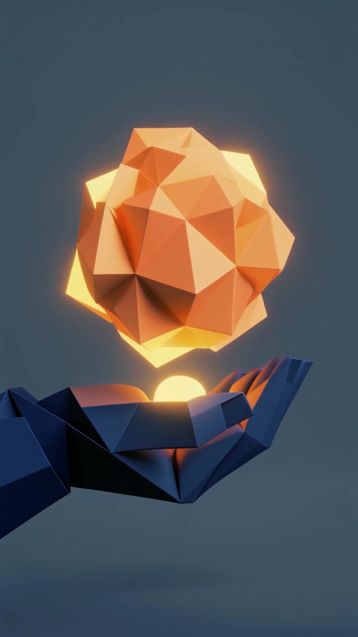 Low Poly Hand Holding a Glowing Geometric Sphere