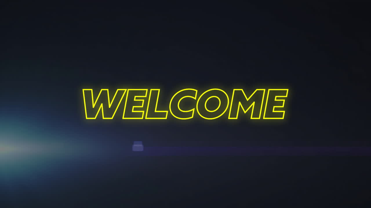 Animation of welcome neon text over dark background