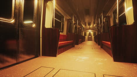 empty retro subway carriage at night