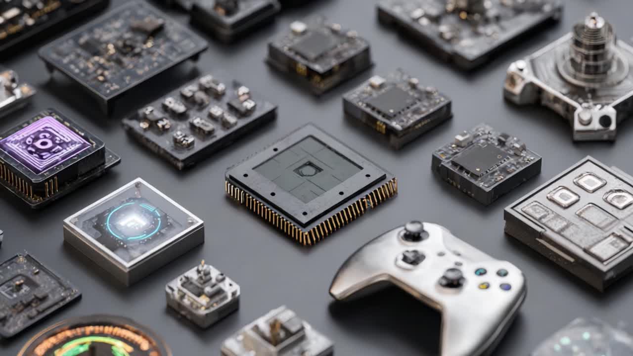 Exploring the Inner Workings of Gaming Technology: A Collection of Circuit Boards, Processors, and Controllers Displayed Artistically for Enthusiasts and Innovators