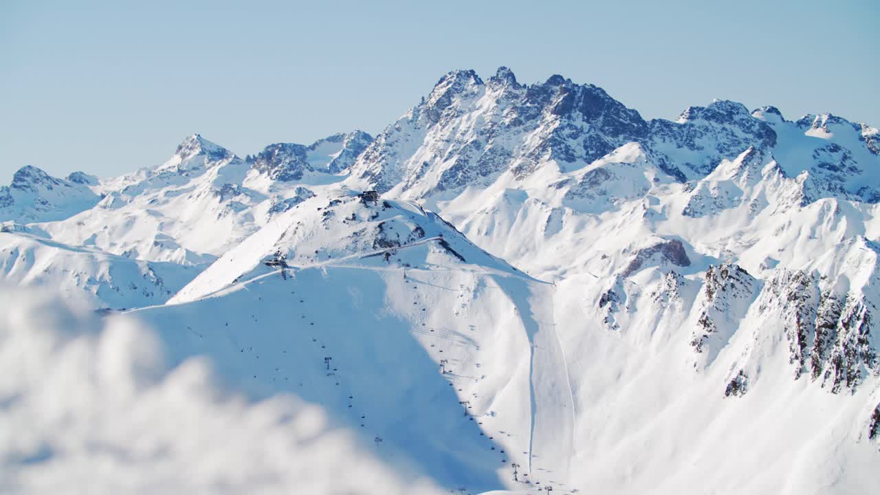 Panoramalandschaft im Skigebiet Ischgl, hochalpines Skigelände in Österreich, Tirol