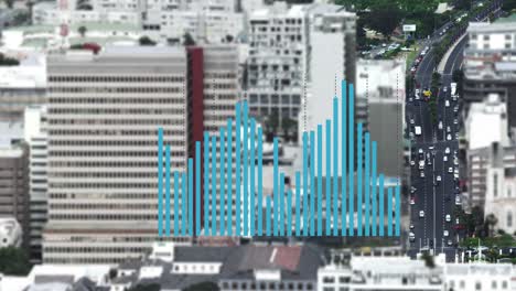 statistical data processing over aerial view of cityscape