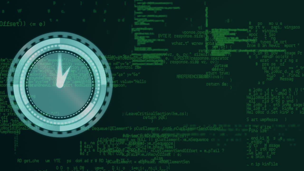 animación de un reloj que se mueve rápido sobre el procesamiento de datos digitales