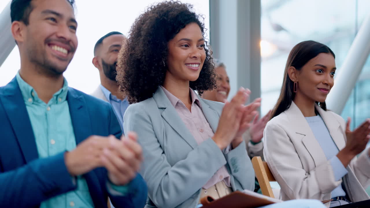 Audience, conference or happy business people
