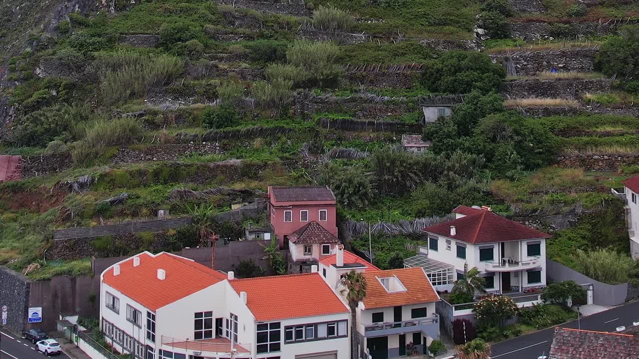 Stunning aerial view of Madeira landscape with colorful houses