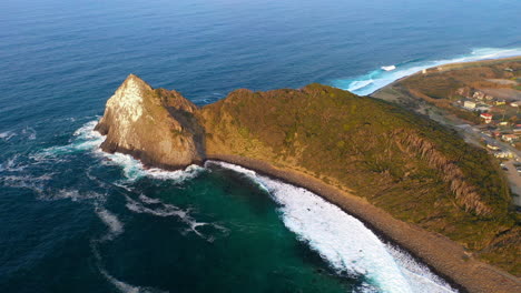 Drone-shot-of-the-rocky-coastline-at-Kyushu-Japan