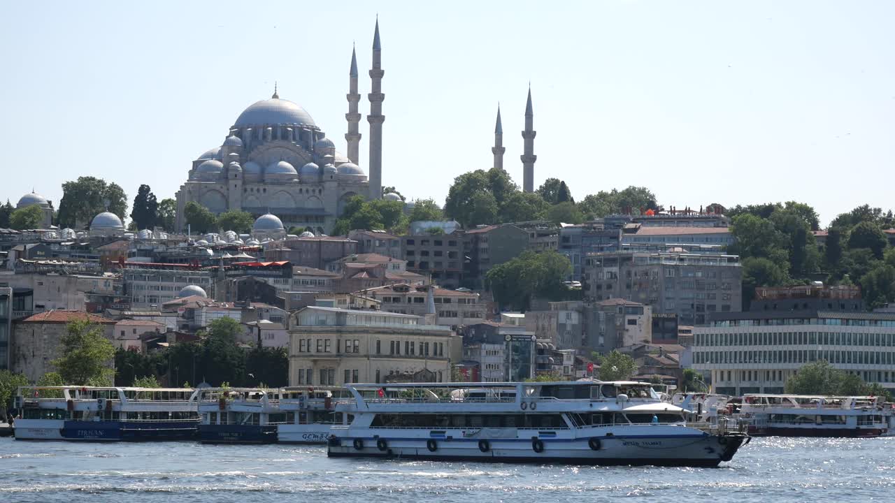 Istanbul cityscape with Mosque and Ferry Boats