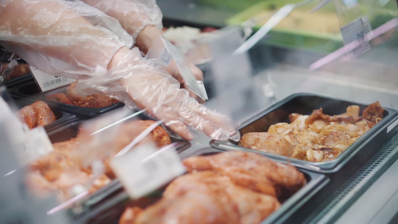 exhibición de pollo preparado en una tienda de comestibles
