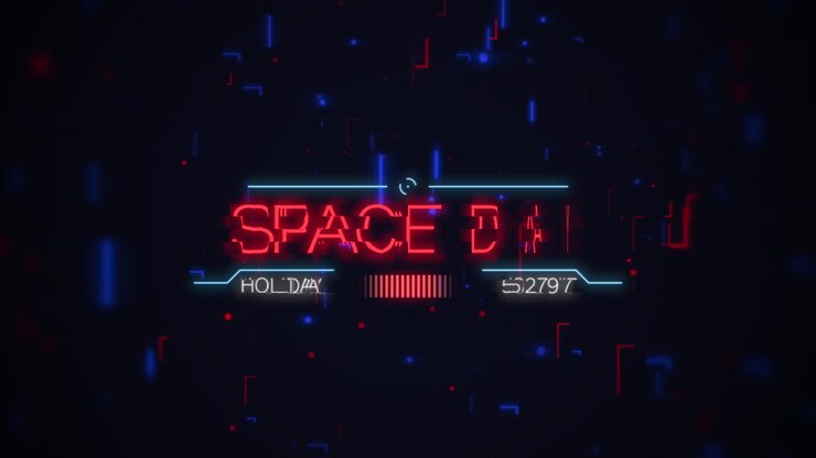 Space Day with HUD elements on digital screen of monitor