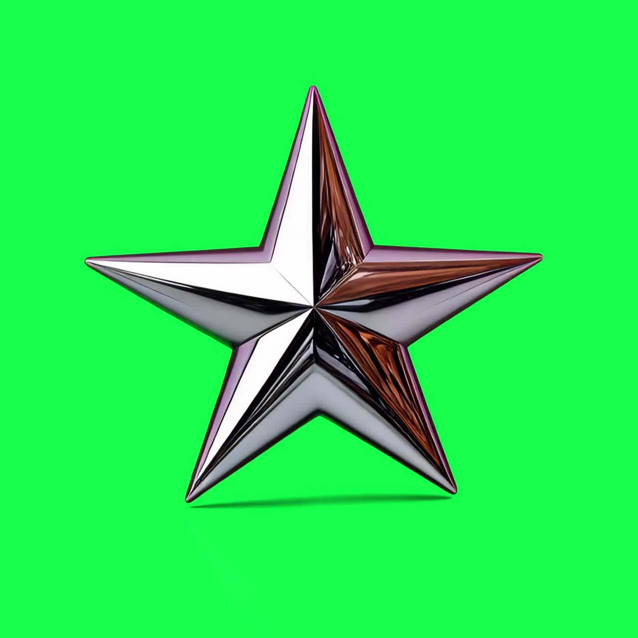 Chrome silver star animation, transparent 4K video, green screen