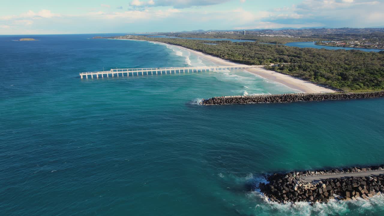 Duranbah Seawall And Tweed River In Tweed Heads, NSW, Australia - Drone Shot