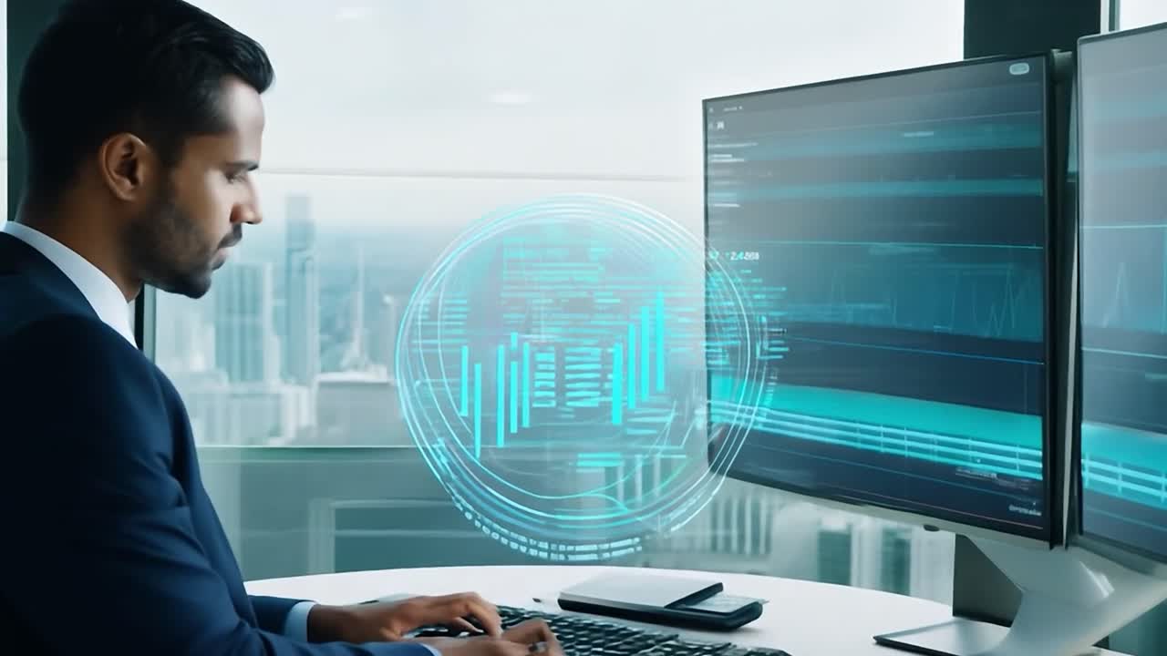 hombre de negocios analizando datos financieros