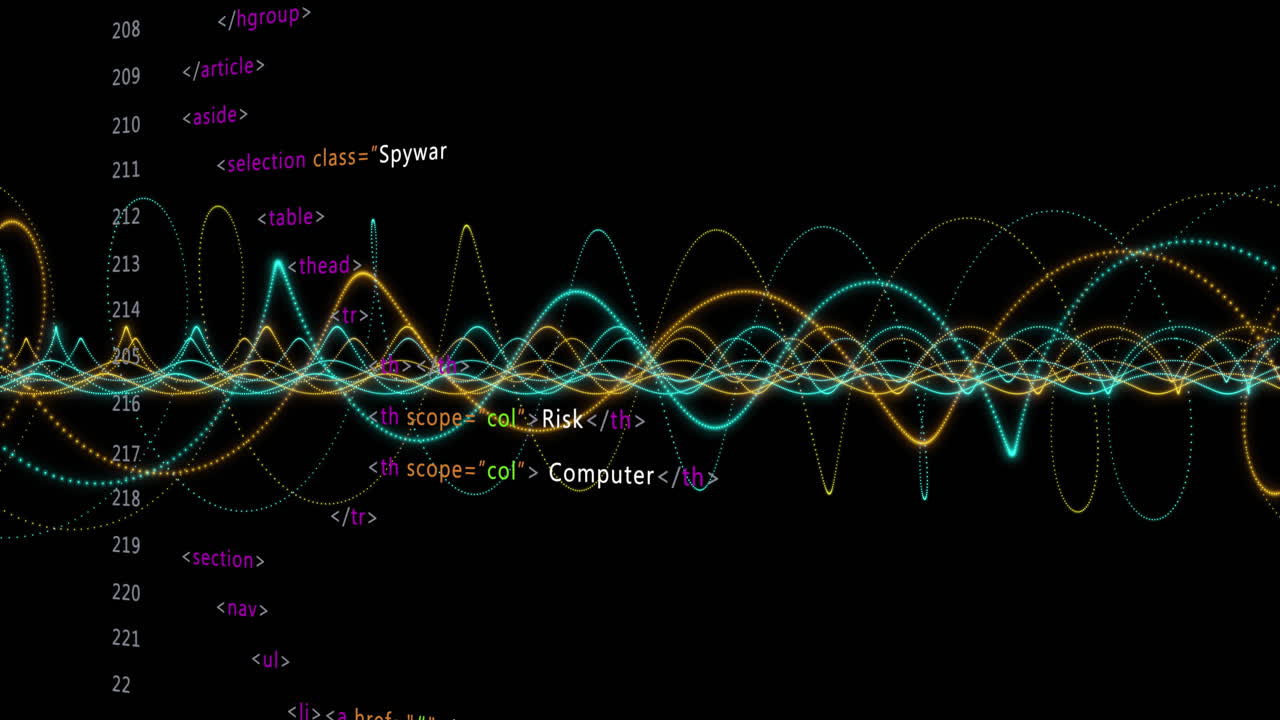animación del procesamiento de datos sobre un fondo negro