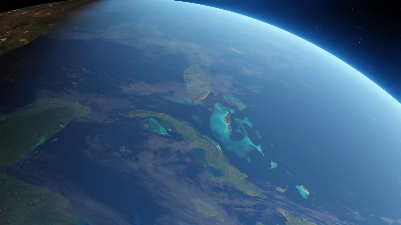 3D Animation showing Florida from space during the transition from day to night