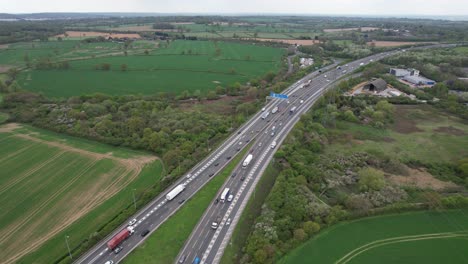 rising drone aerial view m1 junction with m25