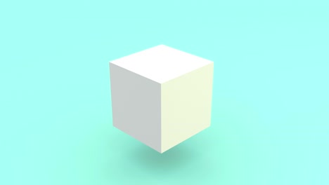 white crumbling cube footage. 3d block explosion into small particles isolated on turquoise background. cube destruction and assembling from pieces looped animation. destroying square 4k video