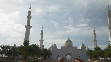 abu dhabi most famous grand mosque sunny day road trip panorama 4k united arab emirates