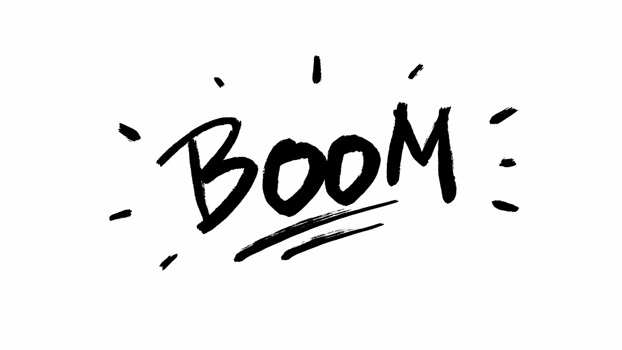Testo animato "Boom" disegnato a mano con effetto pennellata