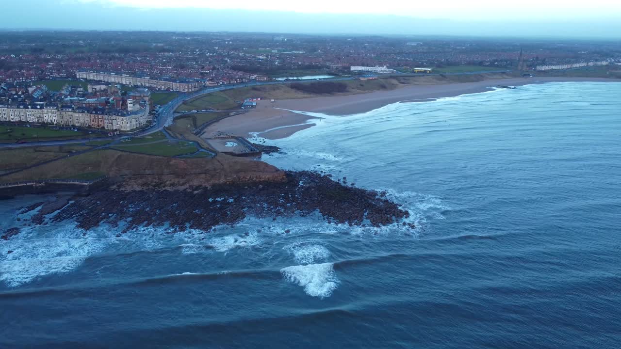Incredible view over Newcastle coastline with Tynemouth beach and coastal landscape - North East England