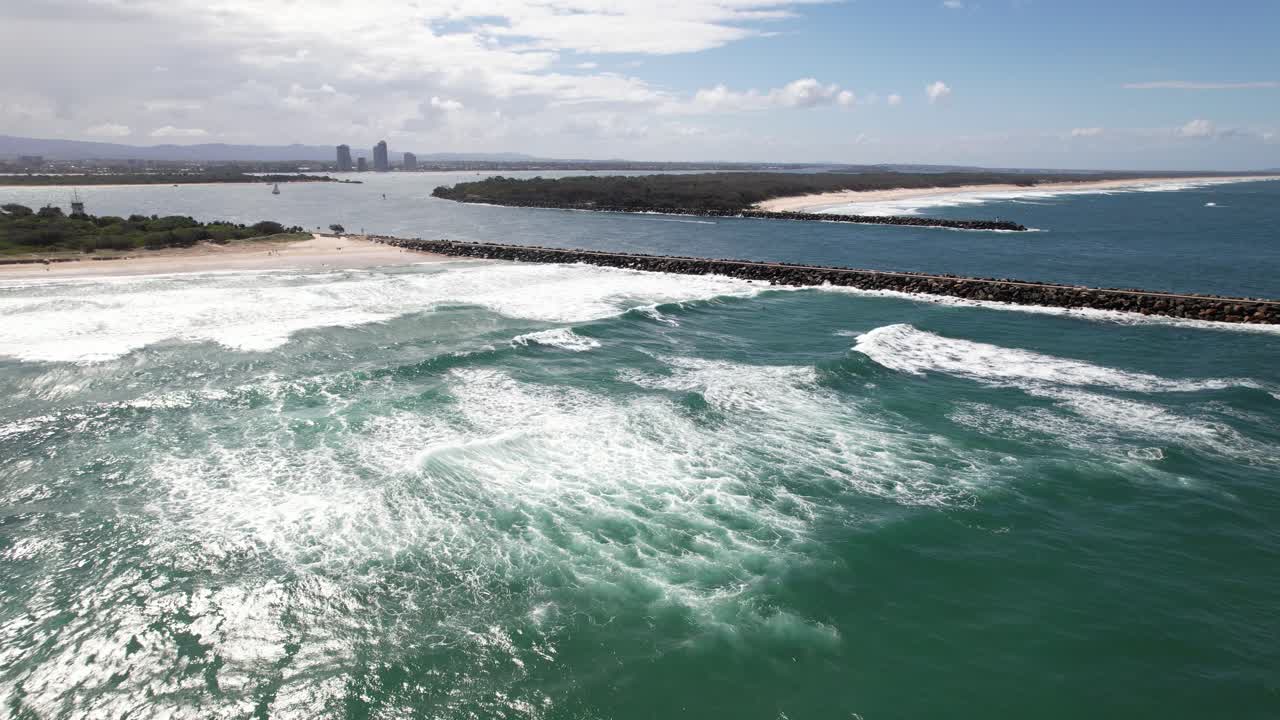 The Spit Dog Beach With The Spit Gold Coast In Main Beach, Queensland, Australia - Drone Shot