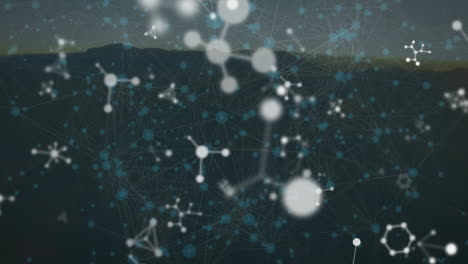 animation of molecules and network of connections over landscape