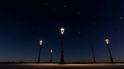 starry night sky with illuminated street lamps