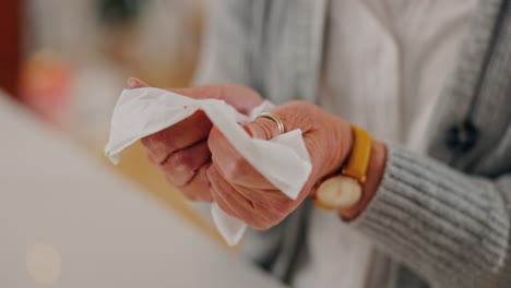 Blood,-tissue-and-hands-of-sick-senior-woman