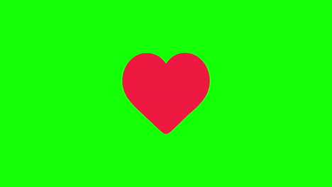 white outlined heart icon transformation animation to red filled heart, post like on instagram, green screen background