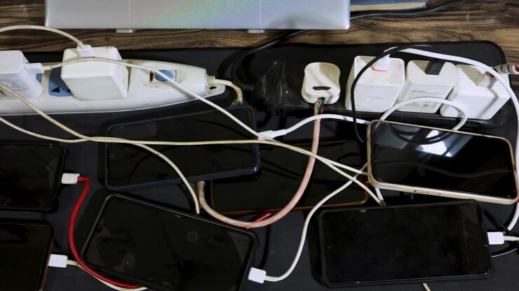 Multiple Smartphones With USB Charging Cables Ready for Device Power Management