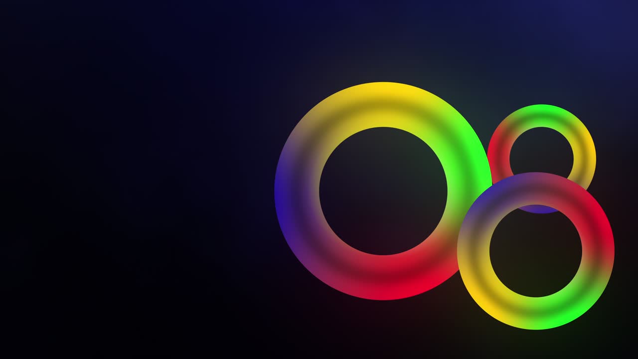 Abstract multicolored neon circles seamless background. 4K 3D rainbow spectrum looped animation fluorescent ultraviolet light glowing. Abstract modern background with copy space for your message.