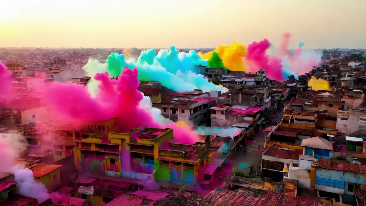 Celebrazione Holi in una città indiana