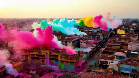 holi celebration in an indian city