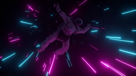 astronaut falling in the corridor of a spaceship. sci-fi futuristic space tunnel vj for titles and background. neon light. 4k animation of seamless loop