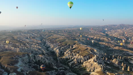 epic cinematic drone shot over cappadocia looking at the hot air balloons in turkey