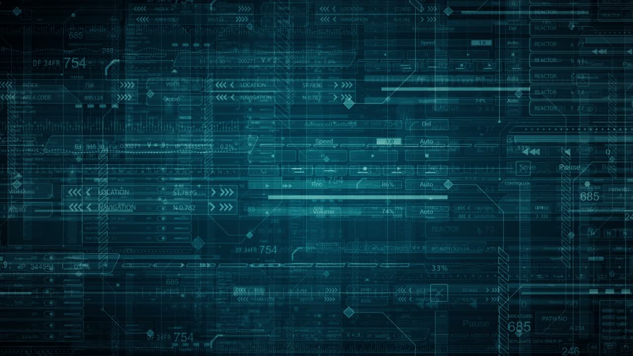 looping hud fondo tecnológico futurista. ciberespacio zoom abstracto en animación. verde